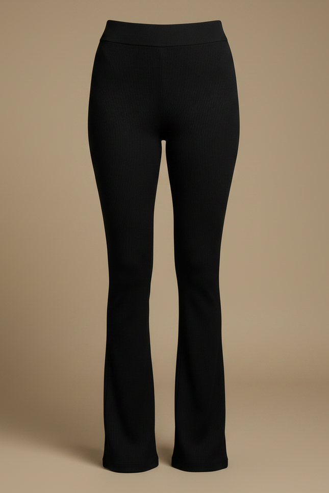 Pantalon Noir Côtelé Évasé Ajusté Extensible Femme - Maille - vue 3