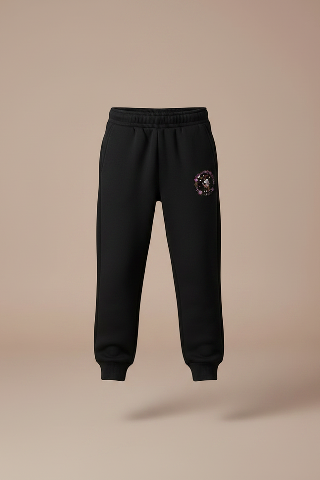 Pantalon Noir Garçon Molletonné Jogging Motif Floral Animal - vue 3
