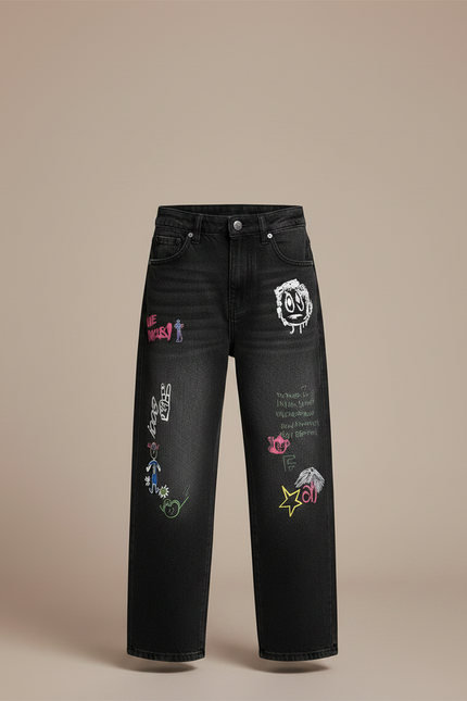 Pantalon Noir Jean Ample Graffiti Garçon - vue 3