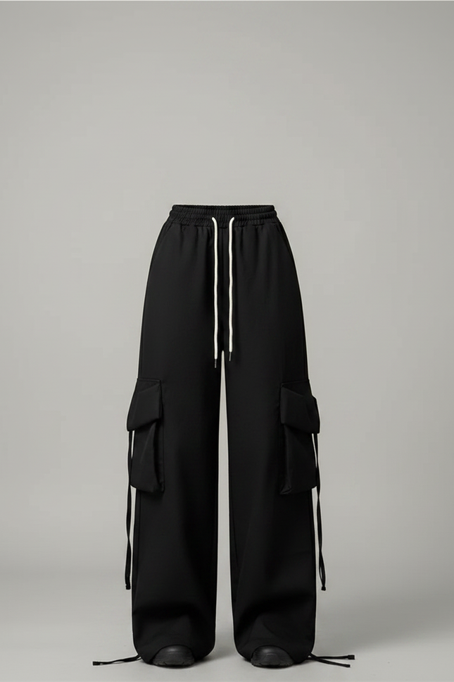 Pantalon Noir Cargo Ample Streetwear Décontracté - Toile - vue 3