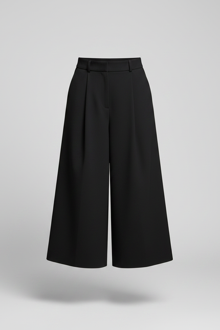 Pantalon Noir Ample Taille Haute Élégant Fluide - Polyester - vue 3
