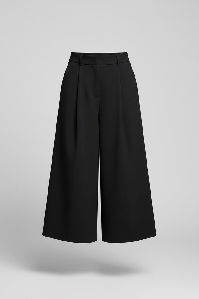 Pantalon Noir Ample Taille Haute Élégant Fluide - Polyester - vue 3