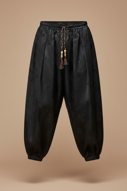 Pantalon Kung Fu Noir - Satin - vue 3