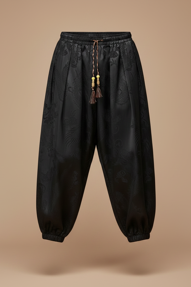 Pantalon Kung Fu Noir - Satin - vue 3