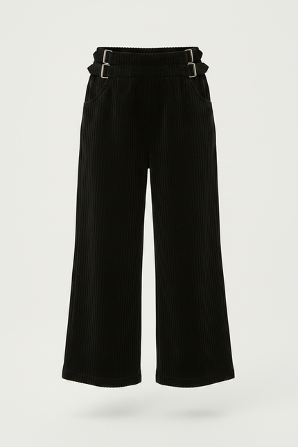 Pantalon Noir Côtelé Droit Enfant Décontracté Hiver - Cordé - vue 3