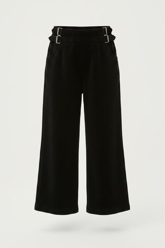 Pantalon Noir Côtelé Droit Enfant Décontracté Hiver - Cordé - vue 3