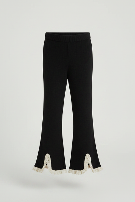 Pantalon Noir Évasé Dentelle Crème Tricoté Fille - Maille - vue 3