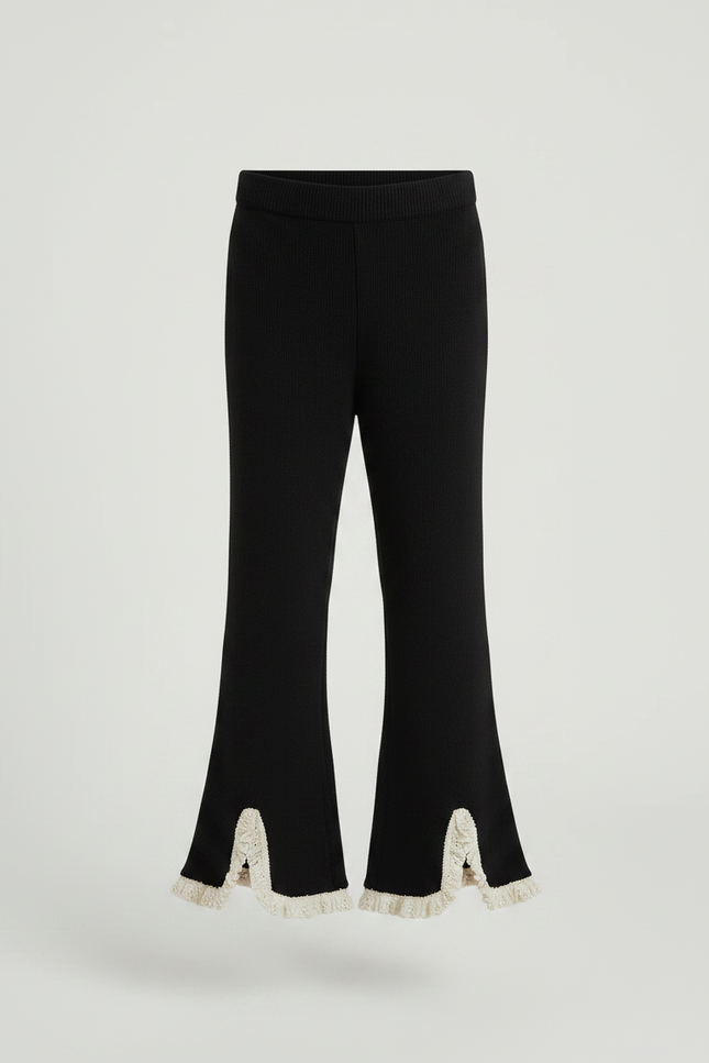 Pantalon Noir Évasé Dentelle Crème Tricoté Fille - Maille - vue 3