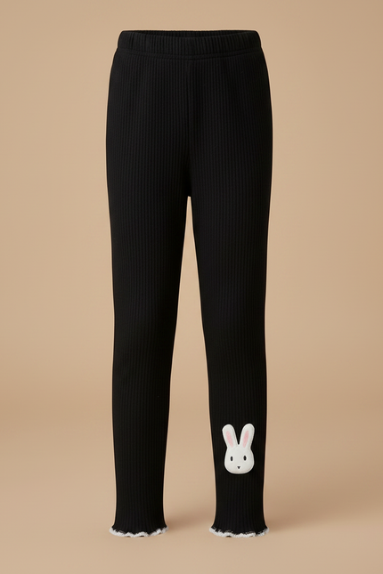 Pantalon Noir Côtelé Lapin Blanc Fille - Cordé - vue 3