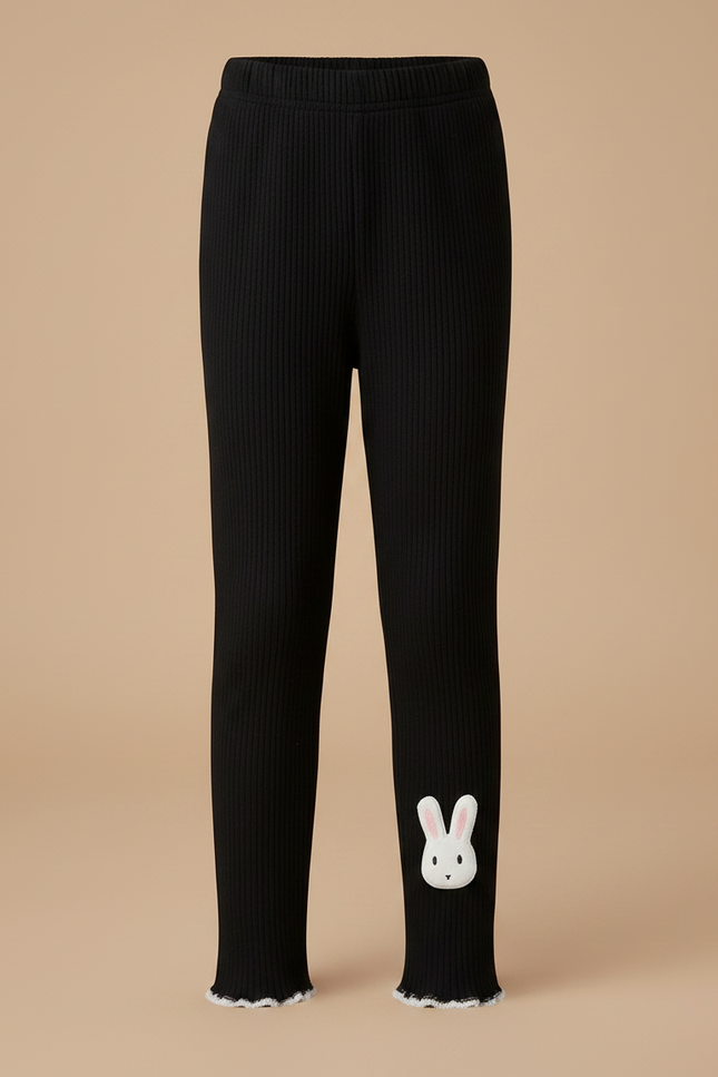 Pantalon Noir Côtelé Lapin Blanc Fille - Cordé - vue 3
