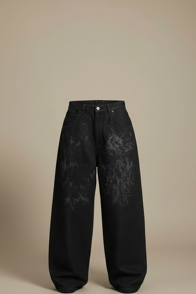 Pantalon Noir Baggy Denim Imprimé Large Décontracté - Jean - vue 3
