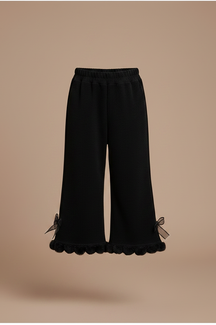 Pantalon Noir Évasé Velours Côtelé Enfant Hiver - Cordé - vue 3