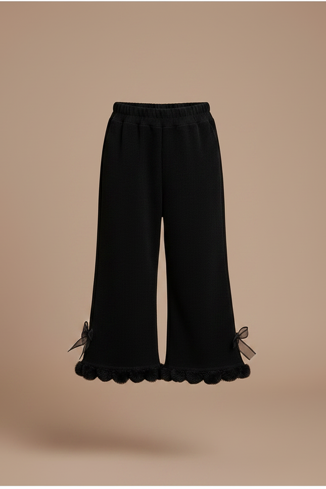 Pantalon Noir Évasé Velours Côtelé Enfant Hiver - Cordé - vue 3