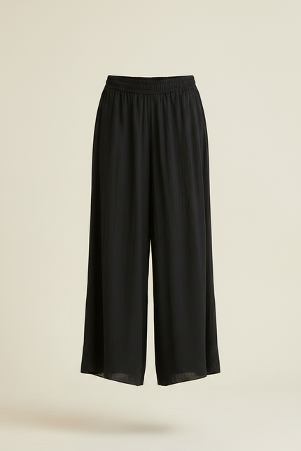 Pantalon Noir Ample Fluide Coton Lin Femme - vue 3