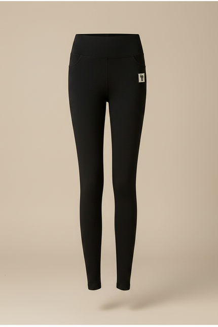 Pantalon Noir Ajusté Confortable Élastique Femme Taille Haute - Molleton - vue 3