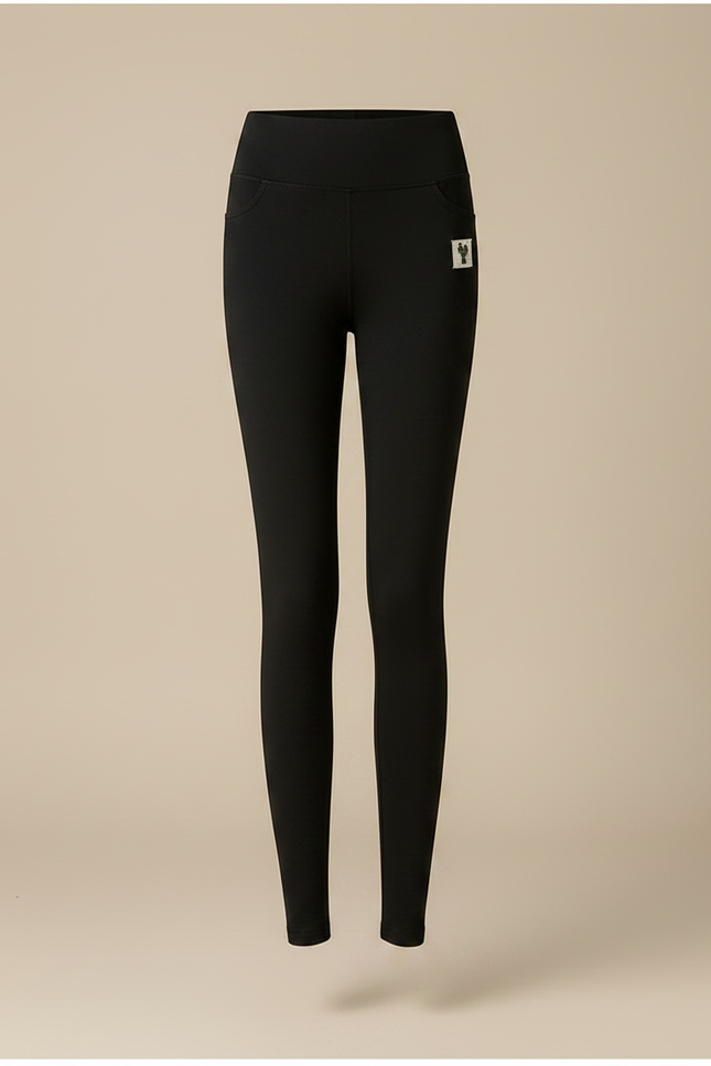 Pantalon Noir Ajusté Confortable Élastique Femme Taille Haute - Molleton - vue 3