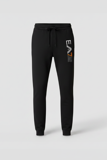 Pantalon Noir Sport EA7 Logo Cordon Confortable - Molleton - vue 3