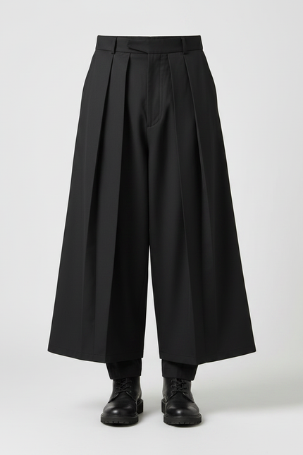 Pantalon Noir Plissé Ample Décontracté Homme - Gabardine - vue 3