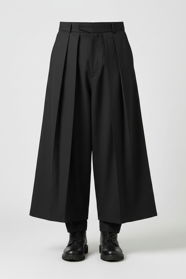Pantalon Noir Plissé Ample Décontracté Homme - Gabardine - vue 3