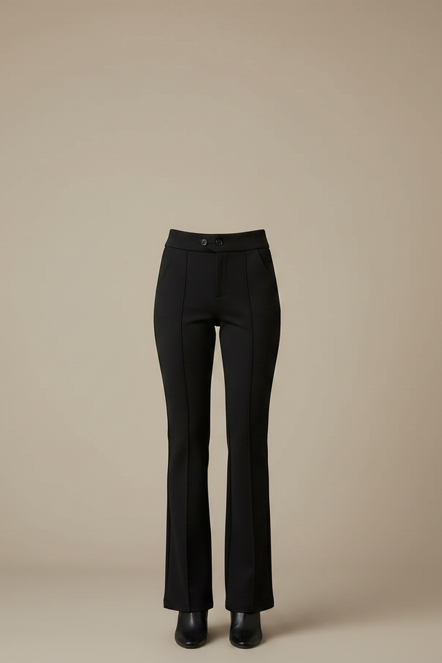 Pantalon Noir Flared Taille Haute Élégant Femme - Polyester - vue 3