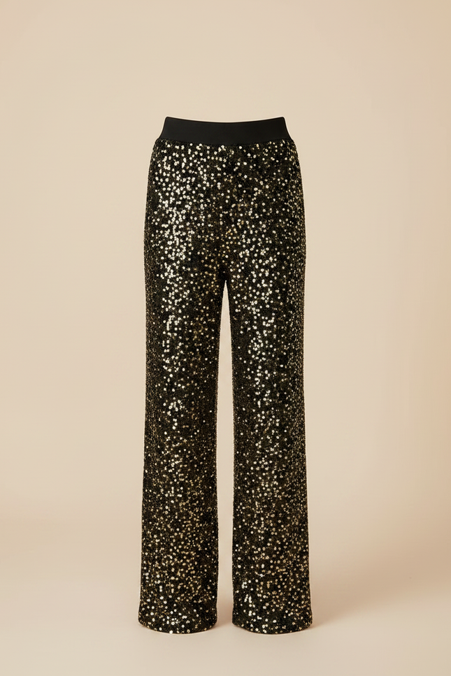 Pantalon Noir Paillettes Dorées Ample Décontracté Fille - Polyester - vue 3