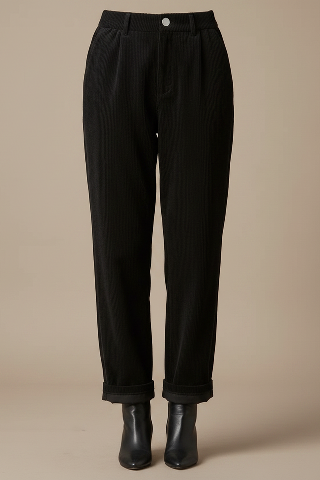 Pantalon Noir Côtelé Droit Taille Haute Femme - Cordé - vue 3