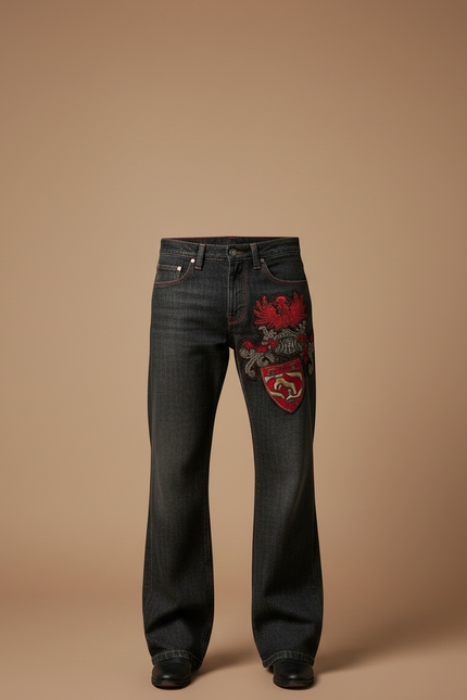 Pantalon Noir Large Brodé Homme Hip-hop Rétro - Jean - vue 3