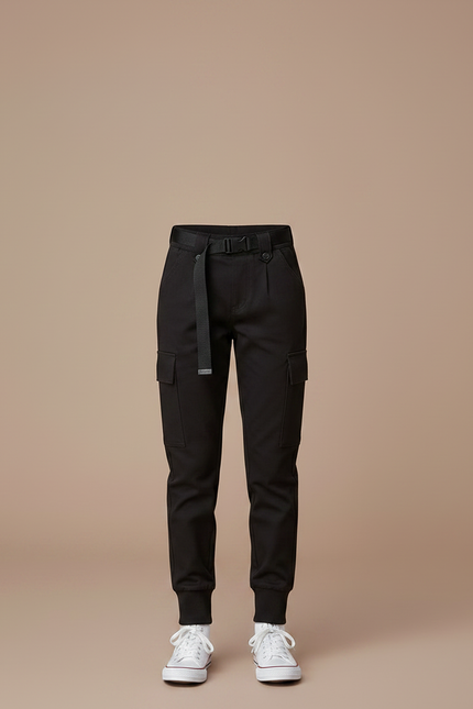Pantalon Noir Cargo Coton Ceinturé Fille - vue 3
