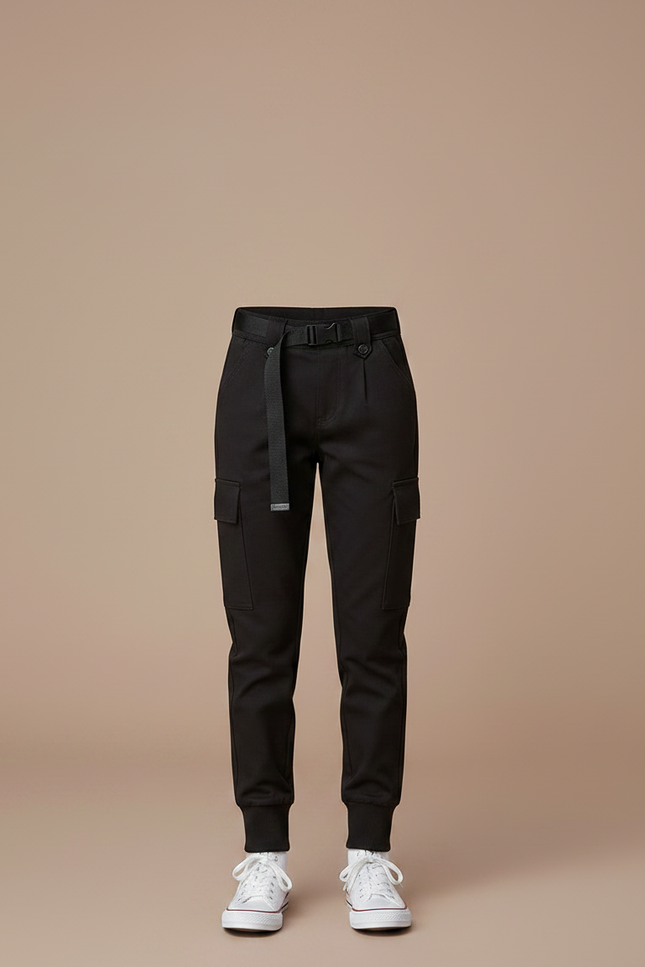 Pantalon Noir Cargo Coton Ceinturé Fille - vue 3