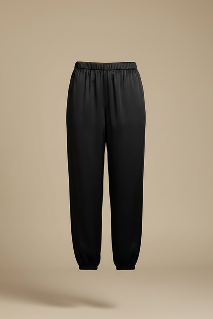 Pantalon Noir Fluide Satin Ample Élégant Femme - vue 3