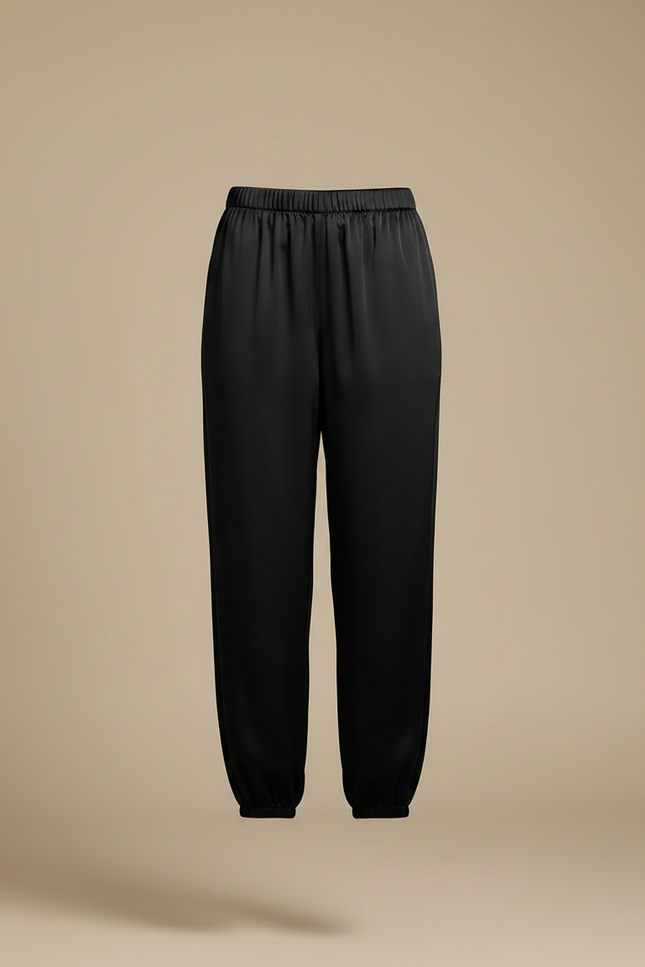 Pantalon Noir Fluide Satin Ample Élégant Femme - vue 3