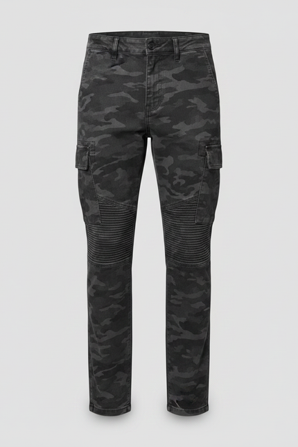 Pantalon Noir Camouflage Cargo Moto Ajusté Homme - Jean - vue 3