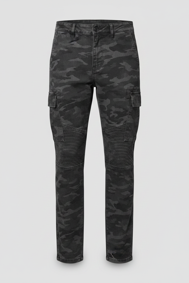Pantalon Noir Camouflage Cargo Moto Ajusté Homme - Jean - vue 3