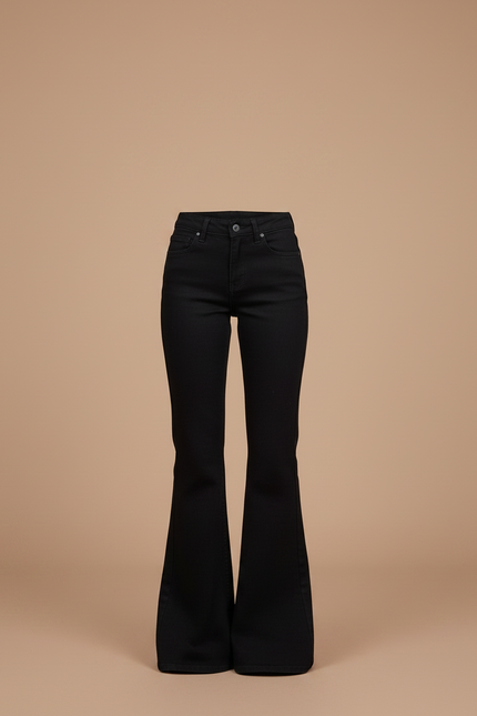 Pantalon Noir Évasé Taille Haute Ajusté Femme - Jean - vue 3