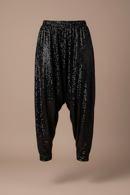 Pantalon Noir Paillettes Ample Décontracté Femme - Polyester - vue 3