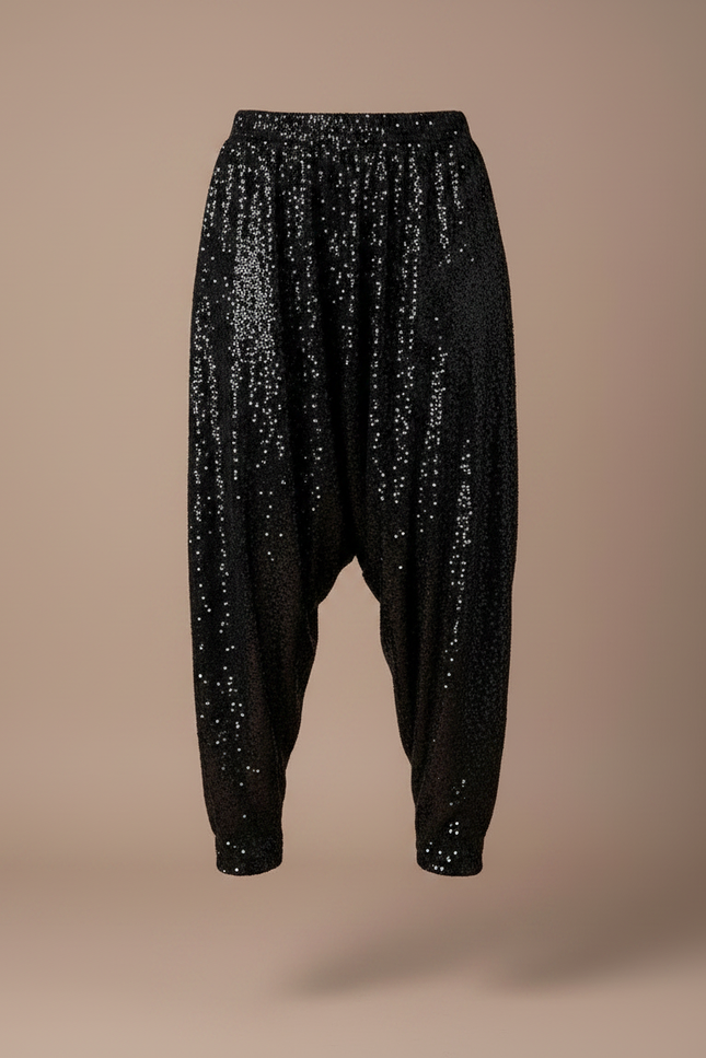 Pantalon Noir Paillettes Ample Décontracté Femme - Polyester - vue 3