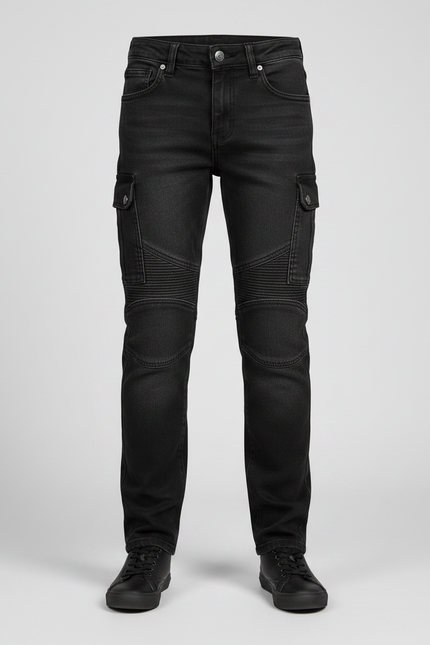 Pantalon Noir Cargo Enfant Moto Décontracté Confortable - Jean - vue 3