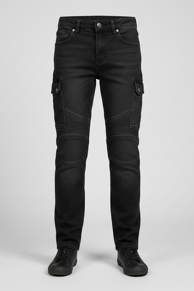 Pantalon Noir Cargo Enfant Moto Décontracté Confortable - Jean - vue 3