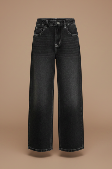Pantalon Noir Ample Taille Haute Fille Décontracté - Jean - vue 3