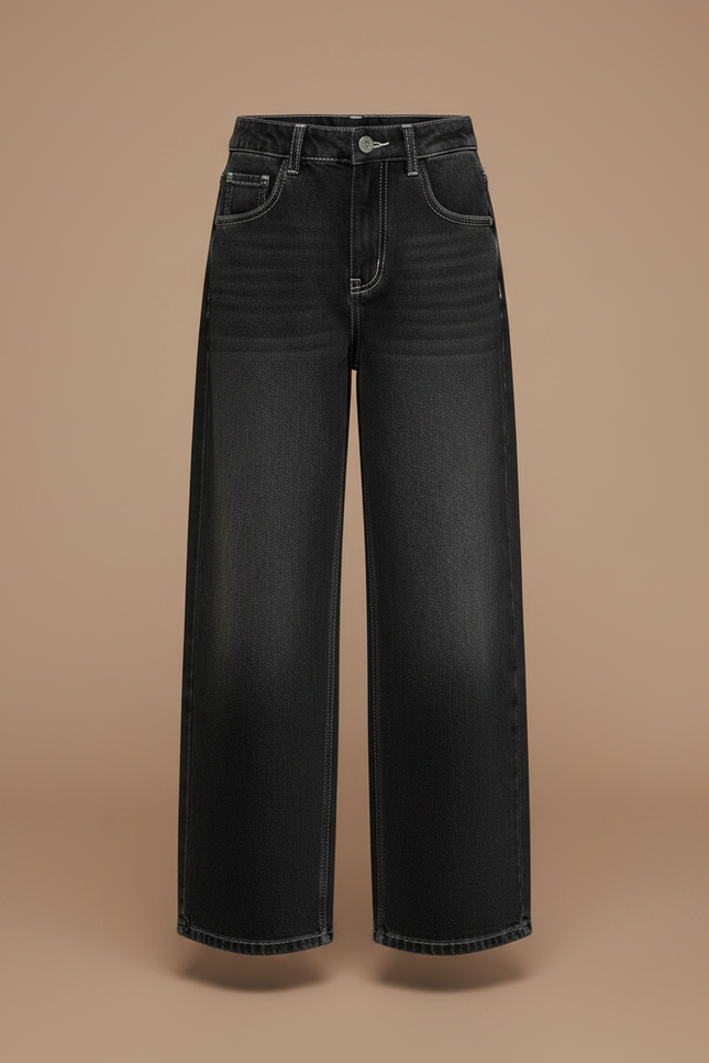Pantalon Noir Ample Taille Haute Fille Décontracté - Jean - vue 3