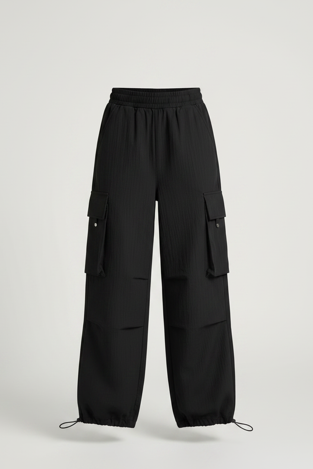 Pantalon Noir Cargo Ample Fille Streetwear Décontracté - Polyester - vue 3