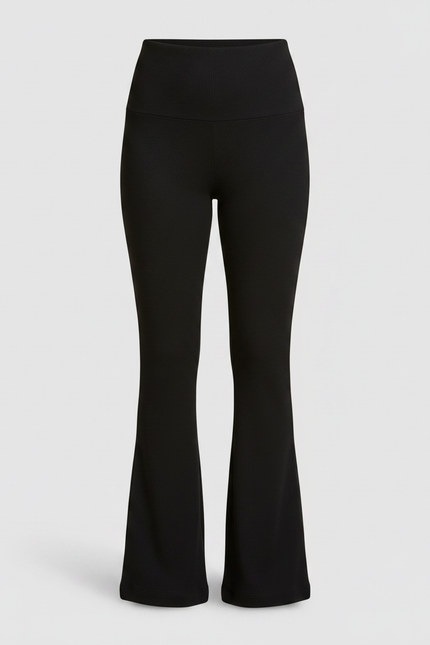 Pantalon Noir Côtelé Évasé Femme Ajusté Confortable - Maille - vue 3