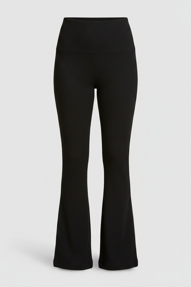 Pantalon Noir Côtelé Évasé Femme Ajusté Confortable - Maille - vue 3