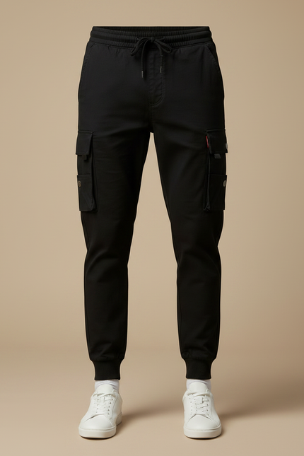 Pantalon Noir Cargo Cordon Slim Homme - Coton - vue 3