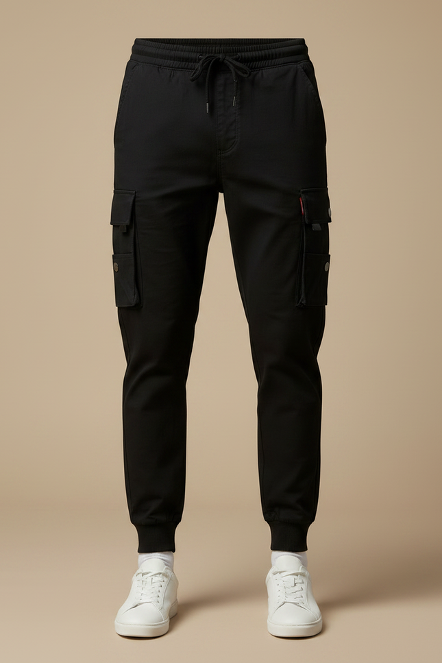 Pantalon Noir Cargo Cordon Slim Homme - Coton - vue 3