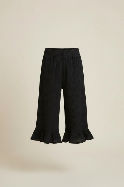 Pantalon Noir Volants Plissé Ample Fille Coton - vue 3