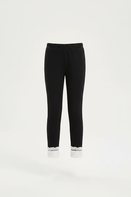 Pantalon Noir Doublé Chaud Fille Dentelle - Molleton - vue 3