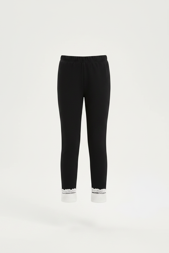 Pantalon Noir Doublé Chaud Fille Dentelle - Molleton - vue 3