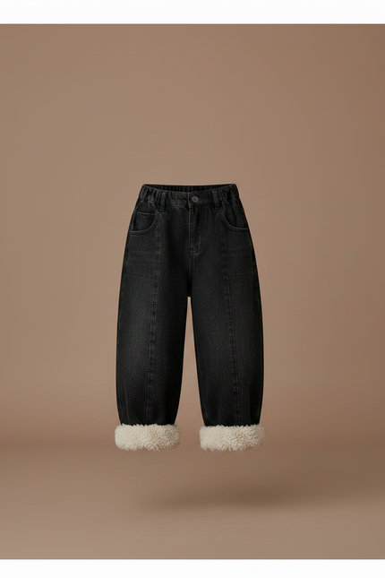Pantalon Noir Ample Molletonné Enfant Hiver - Jean - vue 3