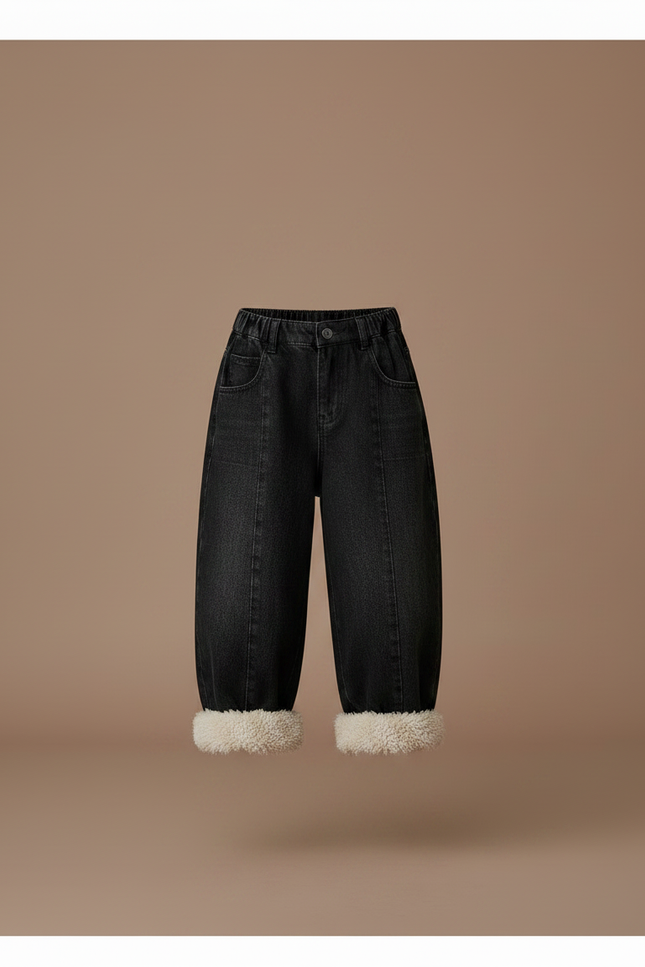 Pantalon Noir Ample Molletonné Enfant Hiver - Jean - vue 3